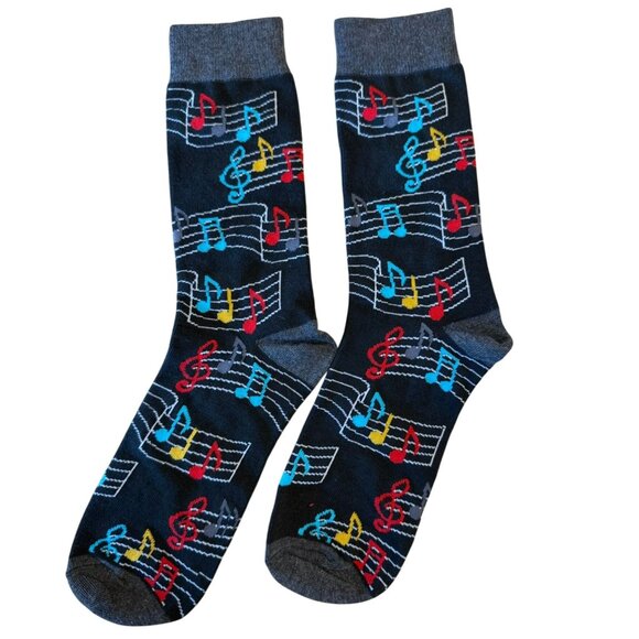 Music Note Patterned Black Socks Colorful Treble Clefs Notes Singer Musician - Picture 1 of 8